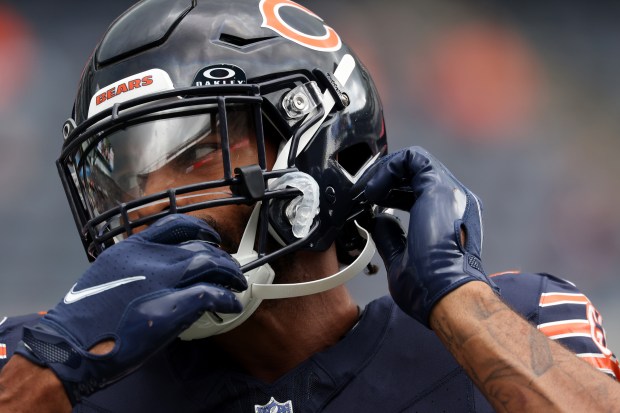 Bears defensive end Montez Sweat warms up for a preseason game against the Bengals on Aug. 17, 2024, at Soldier Field. (John J. Kim/Chicago Tribune)