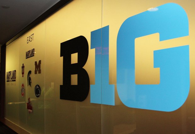 The Big Ten logo during Maryland's football media day on Aug. 6, 2020, in College Park, Md. (Daniel Kucin Jr./For The Baltimore Sun)