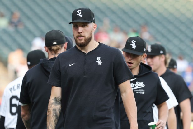 White Sox pitcher Garrett Crochet heads to the dugout before a game against the Mariners at Guaranteed Rate Field on July 26, 2024, in Chicago. (John J. Kim/Chicago Tribune)