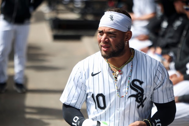 White Sox third baseman Yoan Moncada prepares for a game against the Tigers on March 31, 2024, at Guaranteed Rate Field. (Eileen T. Meslar/Chicago Tribune)