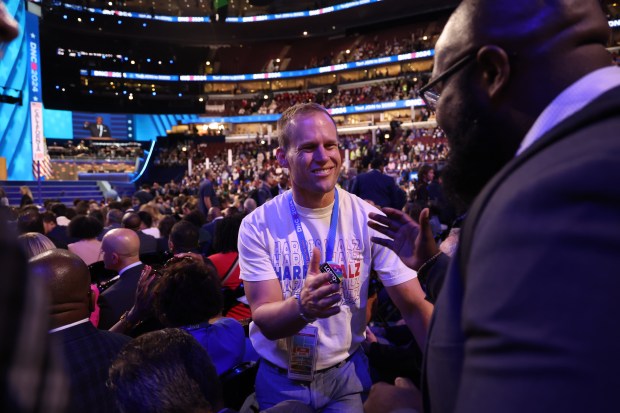 Chicago Ald. Timmy Knudsen, 43rd, on the floor on Monday, Aug. 19, 2024, during the Democratic National Convention at the United Center. (Brian Cassella/Chicago Tribune)