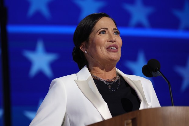 Stephanie Grisham, former Trump White House Press Secretary, speaks during the Democratic National Convention at the United Center in Chicago on Aug. 20, 2024. (Brian Cassella/Chicago Tribune)