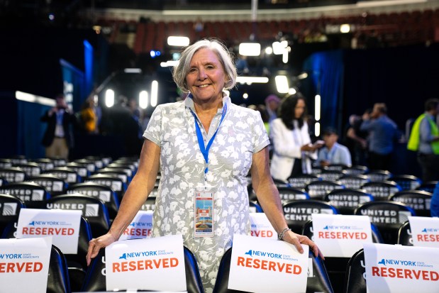 Bonnie Kane Lockwood, 69, a New York delegate from Buffalo attends the Democratic National Convention at the United Center on Aug. 19, 2024. (E. Jason Wambsgans/Chicago Tribune)