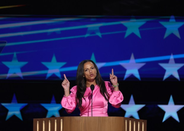 Alexis McGill Johnson, president and CEO of Planned Parenthood Action Fund, speaks at the Democratic National Convention at the United Center in Chicago on Aug. 21, 2024. (Chris Sweda/Chicago Tribune)