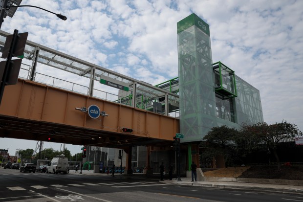 The Damen Green Line Station at Damen Avenue and Lake Street in the Near West Side opened on Aug. 5, 2024. (Eileen T. Meslar/Chicago Tribune)