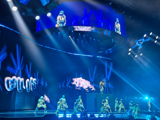 Missy Elliott and her dance team perform at the Allstate Arena in Rosemont on Aug. 22, 2024, as part of her Out of This World: The Experience tour. (Bob Gendron for the Chicago Tribune)