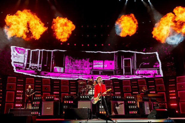 Green Day performs at Wrigley Field in Chicago on Aug. 13, 2024. (Tess Crowley/Chicago Tribune)