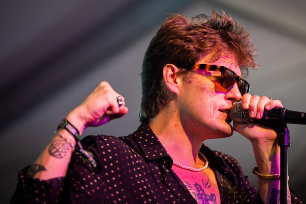 Wes Leavins of Chicago band Brigitte Calls me Baby performs at the Toyota Music Den at Lollapalooza in Chicago's Grant Park on Aug. 3, 2024. (Tess Crowley/Chicago Tribune)