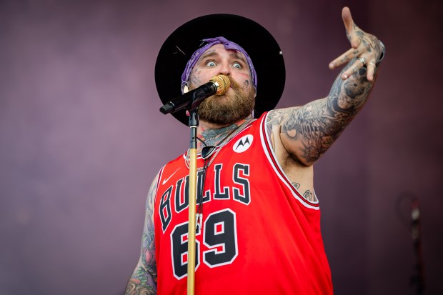 Teddy Swims performs at T-Mobile stage at Lollapalooza in Chicago's Grant Park on Aug. 4, 2024. (Tess Crowley/Chicago Tribune)