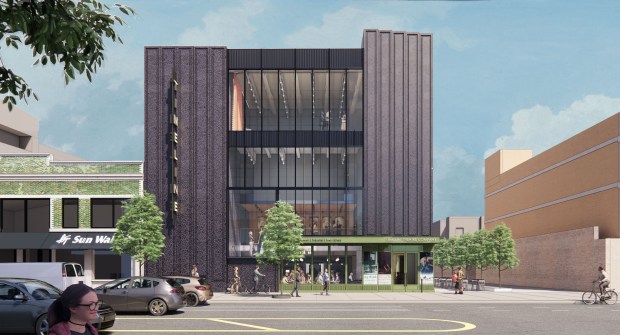 A design rendering of TimeLine Theatre's new theater building, to be located at 5035 N. Broadway in Chicago's Uptown neighborhood. (HGA)