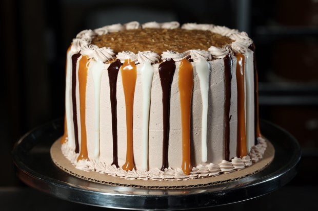 Brown Sugar Bakery owner Stephanie Hart designed a cake in honor of Vice President Kamala Harris at Brown Sugar Bakery on East 75th Street in Chicago Aug. 9, 2024. (Terrence Antonio James/Chicago Tribune)