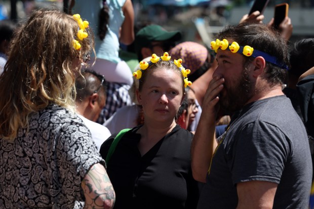 Duck themed paraphernalia is seen at the 2024 Chicago Ducky Derby on the Chicago River at the Columbus Drive Bridge in Chicago on Aug. 7, 2024. (Terrence Antonio James/Chicago Tribune)