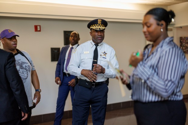 Superintendent Larry Snelling attends a press conference to discuss final preparations for public safety before the Democratic National Convention at the Office of Emergency Management and Communications on Aug. 13, 2024, in Chicago. (Armando L. Sanchez/Chicago Tribune)