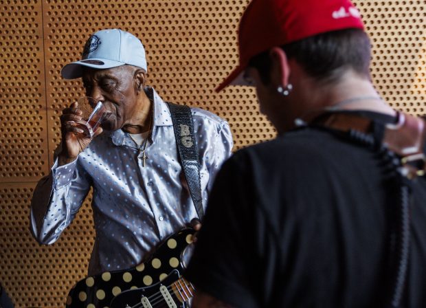 Buddy Guy drinks cognac before performing at Blues Fest in Millennium Park on June 9, 2024. (Armando L. Sanchez/Chicago Tribune)