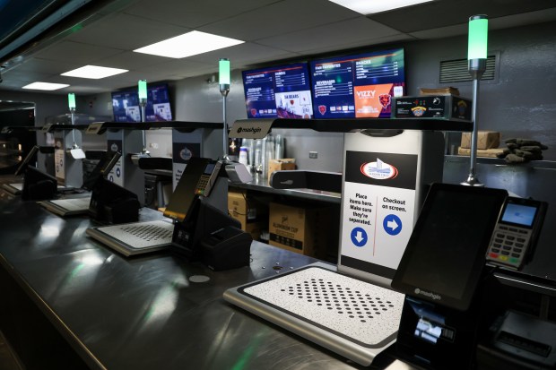 Newly designed self-checkout stations for concessions at Soldier Field on Wednesday, Aug. 28, 2024. (Eileen T. Meslar/Chicago Tribune)