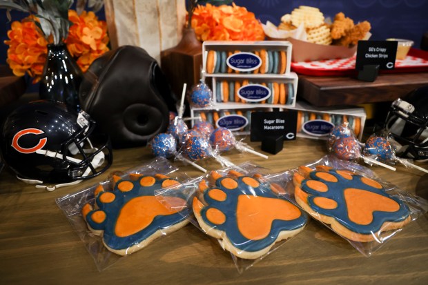 Bear Claw Cookies, a new concession item, are displayed during a tasting event and hospitality exhibition hosted by the Chicago Bears and Levy at Soldier Field on Wednesday, Aug. 28, 2024. (Eileen T. Meslar/Chicago Tribune)