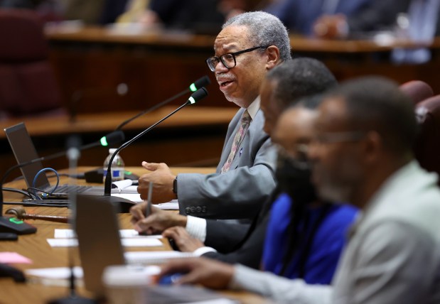 CTA President Dorval Carter speaks during a quarterly hearing on service at Chicago city hall on May 30, 2024. (Chris Sweda/Chicago Tribune)