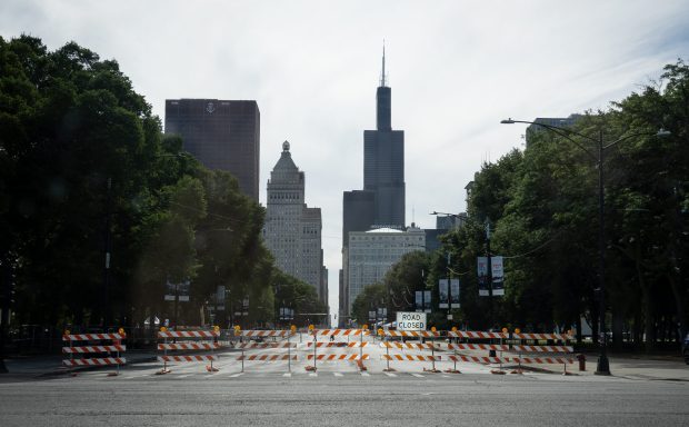 Closure of Jackson Drive for the NASCAR Chicago Street Race through Grant Park on July 1, 2024. (E. Jason Wambsgans/Chicago Tribune)