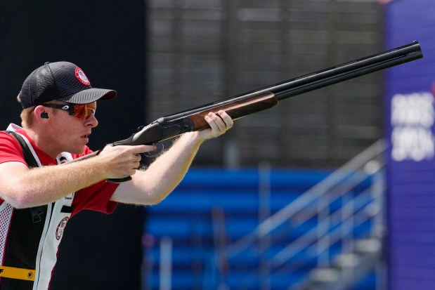 Conner Lynn Prince of the United States competes in the Skeet men's final at the 2024 Summer Olympics, Saturday, Aug. 3, 2024, in Chateauroux, France. (AP Photo/Manish Swarup)