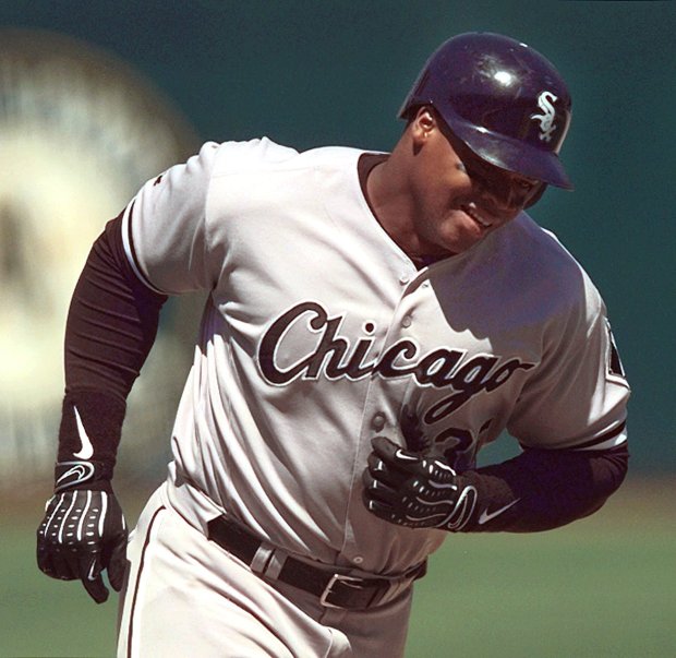 Chicago White Sox's Frank Thomas rounds the bases after hitting his 300th career home run, off Oakland Athletics' Kevin Appier in the sixth inning Saturday, Aug. 7, 1999, in Oakland, Calif. (AP Photo/Ben Margot) (Chicago WHite Sox, Athlete, Action, Record) ORG XMIT: OAS103