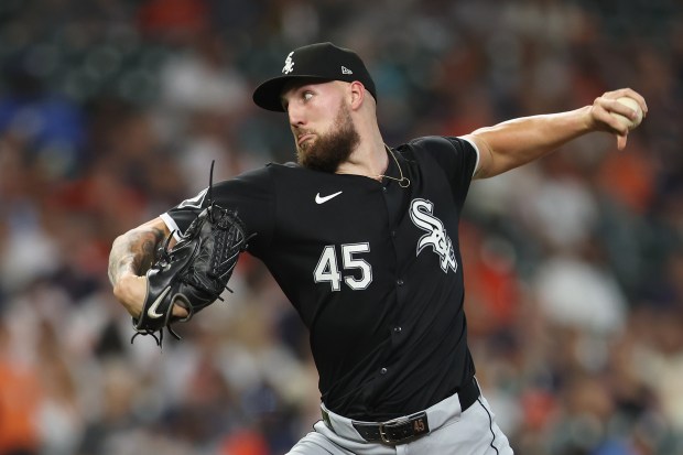 White Sox starter Garrett Crochet delivers in the first inning against the Astros on Aug. 16, 2024, at Minute Maid Park in Houston. (Tim Warner/Getty Images)