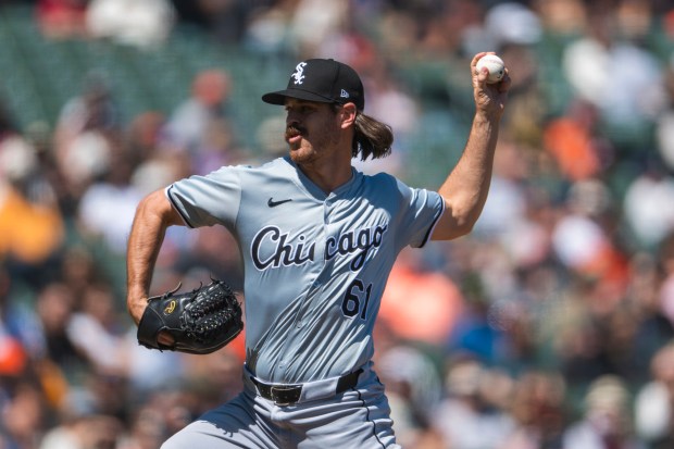 White Sox reliever Fraser Ellard delivers during the eighth inning against the Giants on Aug. 21, 2024, in San Francisco. (Nic Coury/AP)