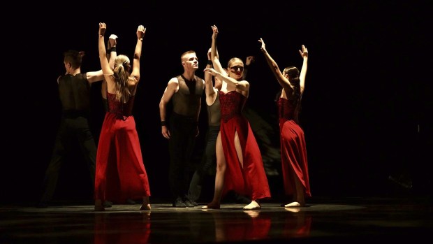 Giordano Dance Chicago dancers perform Ron DeJesus's "Prey" in "Celebrate Giordano" at the Harris Theater in Chicago.