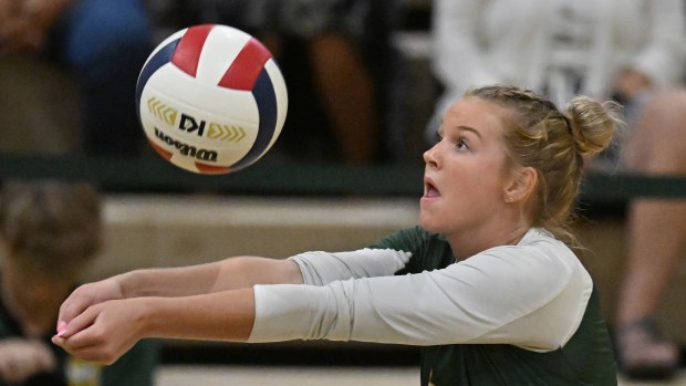 Stevenson's Ava Wysocki (3) during the 1st game of Wednesday's match against Barrington, Aug. 28, 2024. Barrington won the match, 26-24, 25-20. (Brian O'Mahoney for the News-Sun)