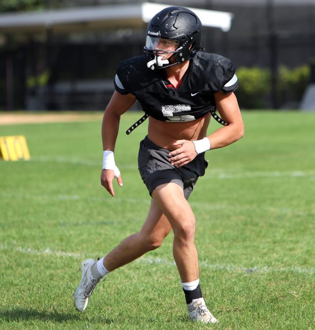 Jack Paris, Fenwick's Linebacker, during football team practice, in River Forest Thursday, Aug. 22, 2024 (James C. Svehla/for Pioneer Press)