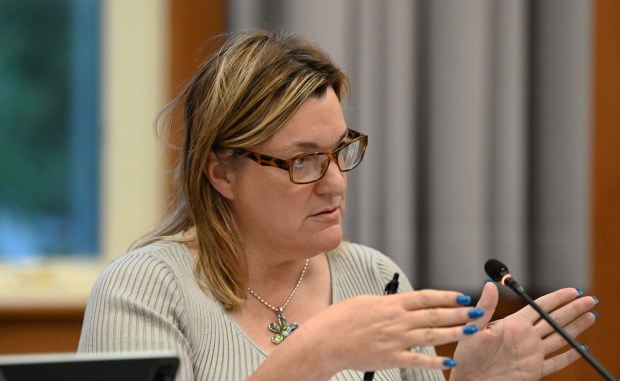 Northbrook Village President Kathryn L. Ciesla at the beginning of the Aug. 13, 2024 Northbrook Village Board of Trustees meeting. (Karie Angell Luc/Pioneer Press)