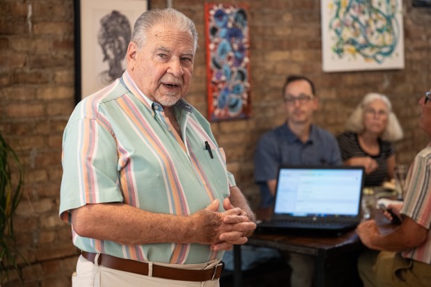 Little Calumet River Underground Railroad Project lead project organizer Tom Shepherd welcomes visitors to a public meeting to discuss the Chicago to Detroit Freedom Trail's path across Northwest Indiana in Gary on Wednesday, July 31, 2024. (Kyle Telechan/for the Post-Tribune)