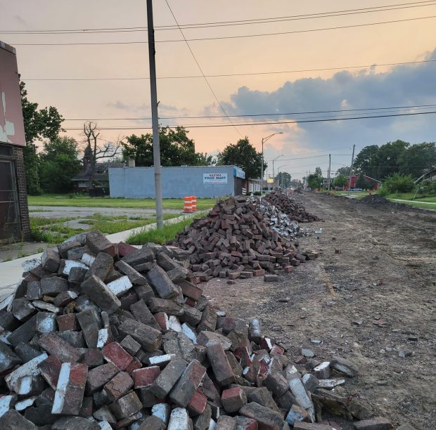 Crews removed the cobblestone bricks from 154th Street as part of the street's reconstruction project. (Harvey Historical Society)