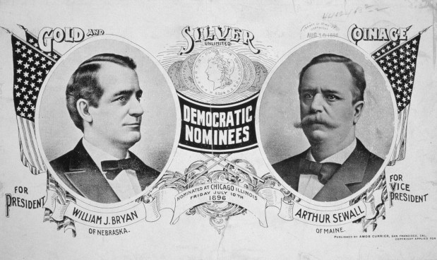 Democratic nominees for president, William Jennings Bryan of Nebraska, and Arthur Sewall of Maine for vice president. The two were nominated at the Chicago convention on July 10, 1896. (Library of Congress)