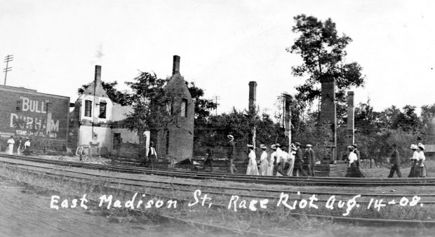 Scene from the deadly 1908 race riot in Springfield. (Abraham Lincoln Presidential Library and Museum)