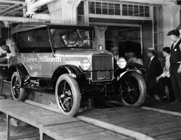 The fifteen millionth Ford made, circa Aug. 30, 1927. (Chicago Tribune archives)