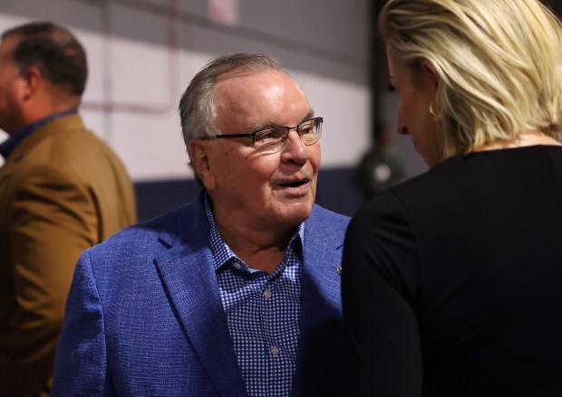 Former Chicago Mayor Richard M. Daley socializes before being honored during an event at Cinespace Studios Chicago, Nov. 16, 2023. (Chris Sweda/Chicago Tribune)