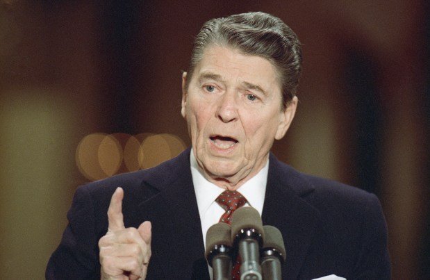 Then President Ronald Reagan speaks during a news conference in the East Room of the White House, Dec. 8, 1988, in Washington. As most Republican White House hopefuls gather Wednesday at Reagan's presidential library for a debate, expect to hear more homages to the "Great Communicator" (Doug Mills/AP)