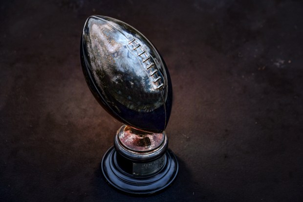 The Chicago Tribune Silver Football for 1965, which was awarded to Jim Grabowski of Illinois. The award, presented annually since 1924, is given to the top football player in the Big Ten. (Stacey Wescott/Chicago Tribune)