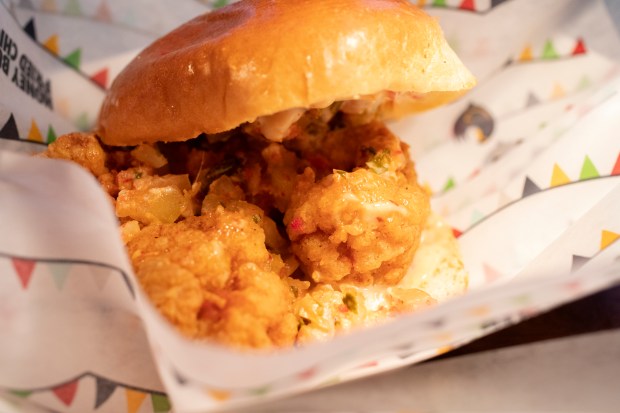 The fried chicken sandwich from Honey Butter Fried Chicken. (Erin Hooley/Chicago Tribune)