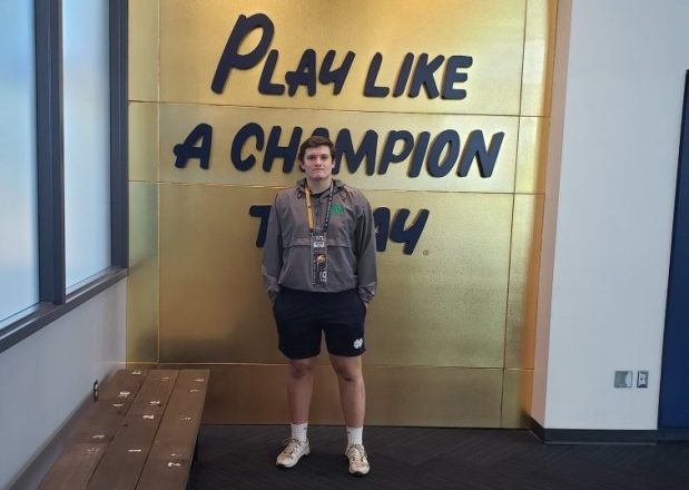 Marist offensive lineman Pat Coogan after committing to Notre Dame in April 2020. (Daily Southtown)