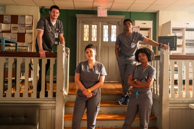 The interns on "Brilliant Minds," from left: Alex MacNicoll as Dr. Van Markus, Aury Krebs as Dr. Dana Dang, Spence Moore II as Dr. Jacob Nash and Ashleigh LaThrop as Dr. Ericka Kinney.(Rafy/NBC)