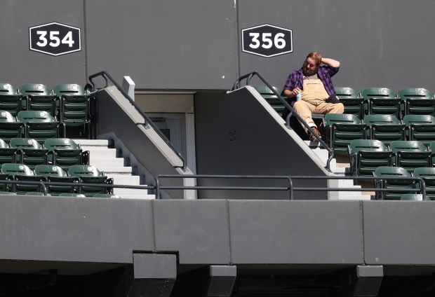 A lone fan sits in section 356 in the fifth inning between the White Sox and Angels at Guaranteed Rate Field on Sept. 26, 2024. (John J. Kim/Chicago Tribune)