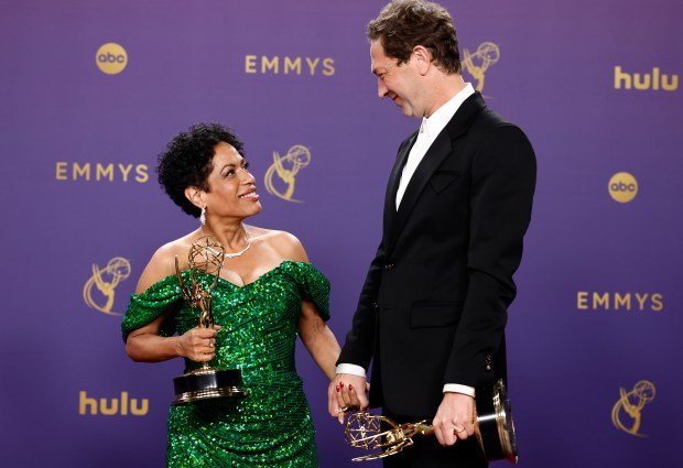 From left: Liza Colón-Zayas, winner of the Outstanding Supporting Actress in a Comedy Series and Ebon Moss-Bachrach, winner of the Outstanding Supporting Actor in a Comedy Series for "The Bear." (Frazer Harrison/Getty Images)