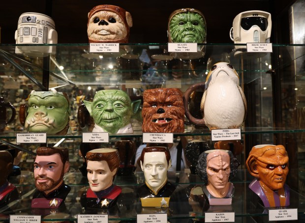 1990s Applause Star Wars character Toby jugs on display at the America Toby Jug Museum in Evanston on Sept. 17, 2024. There are over 8000 items inside of the museum which is set to close next spring. (Stacey Wescott/Chicago Tribune)