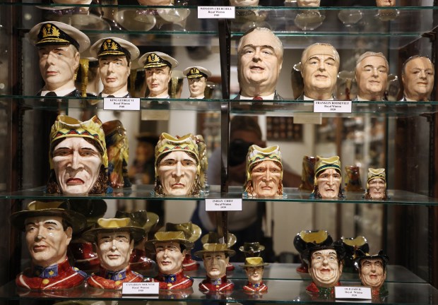 War leaders from of various sizes and nations on display at the American Toby Jug Museum in Evanston.. (Stacey Wescott/Chicago Tribune)