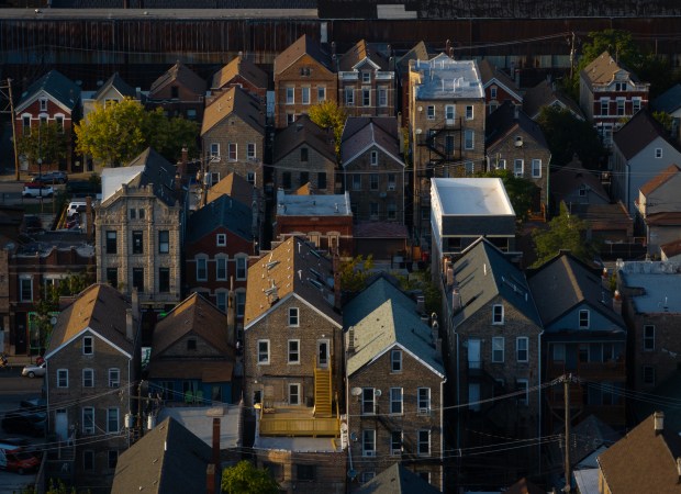 Houses on east of Ashland Ave. and south of 16th St. in Pilsen on Wednesday, Sept. 18, 2024. (E. Jason Wambsgans/Chicago Tribune)