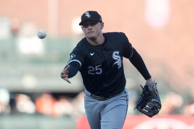 White Sox first baseman Andrew Vaughn during a game against the Giants on Aug. 19, 2024, in San Francisco. (AP Photo/Jeff Chiu)