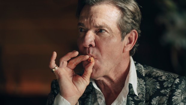 Dennis Quaid plays a sleazy Hollywood producer in "The Substance." (Universal Studios)