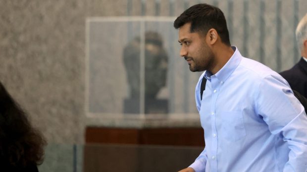 Rishi Shah, former CEO and co-founder of Outcome Health, arrives at the Dirksen U.S. Courthouse for the continued hearing on his sentencing on June 26, 2024. (Antonio Perez/Chicago Tribune)