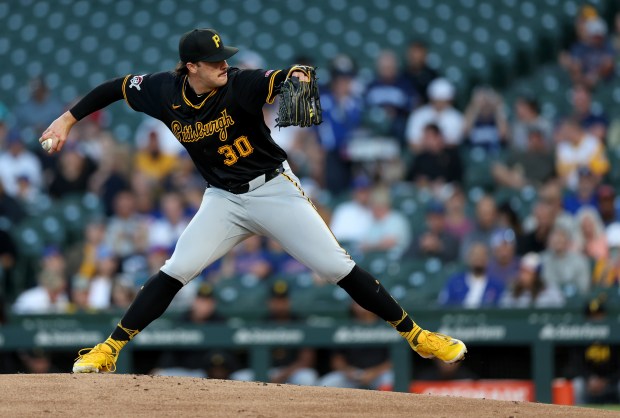 Pittsburgh Pirates starting pitcher Paul Skenes (30) delivers to the Chicago Cubs in the first inning of a game at Wrigley Field in Chicago on Sept. 3, 2024. (Chris Sweda/Chicago Tribune)